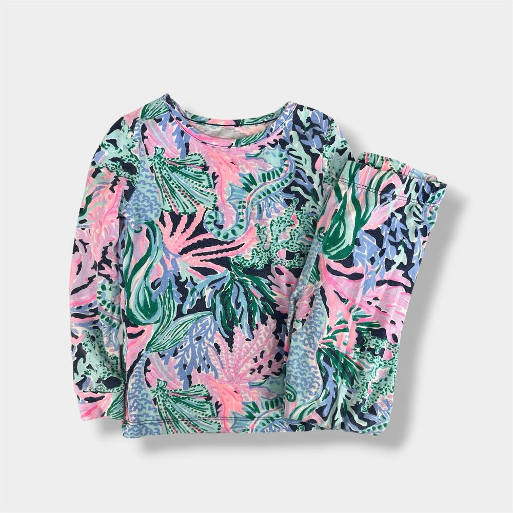 Lilly Pulitzer Girls Sammy Pajama Set Hi Tide Navy Bringing Mermaid Back 4T